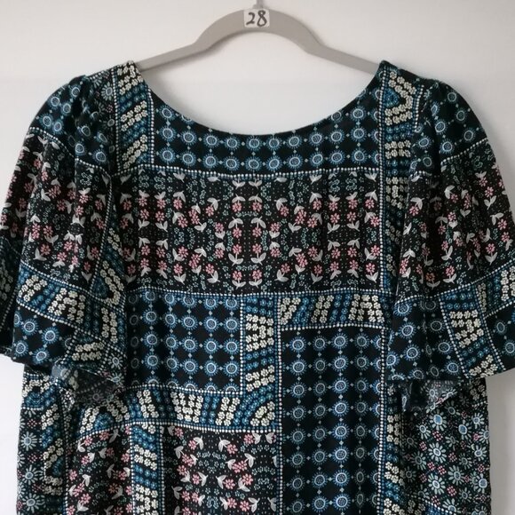 Loft Women's Multicolor Floral Short Sleeve Tie Back Blouse Top Size Small - Picture 2 of 6